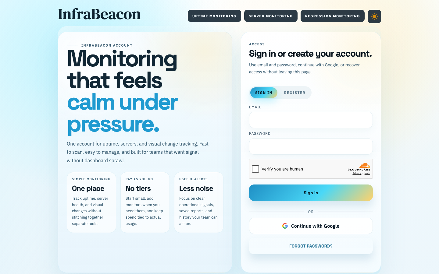 InfraBeacon.io homepage